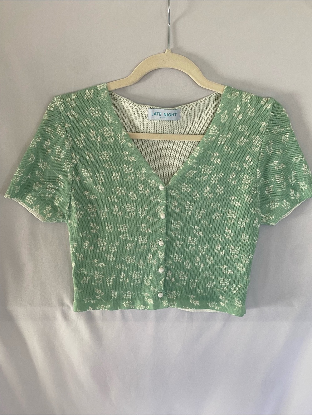 Sage Green Floral Crop Cardigan